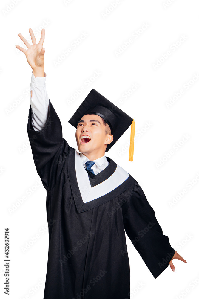 Young Graduation male student hand try to catch something Young Graduation male student hand try to catch something