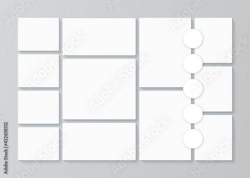 Photo collage template. Moodboard background. Vector. Mosaic frame banner. Picture grid. Mood board. Photography album layout. Branding presentation. Minimalist illustration. Photoframe mockup
