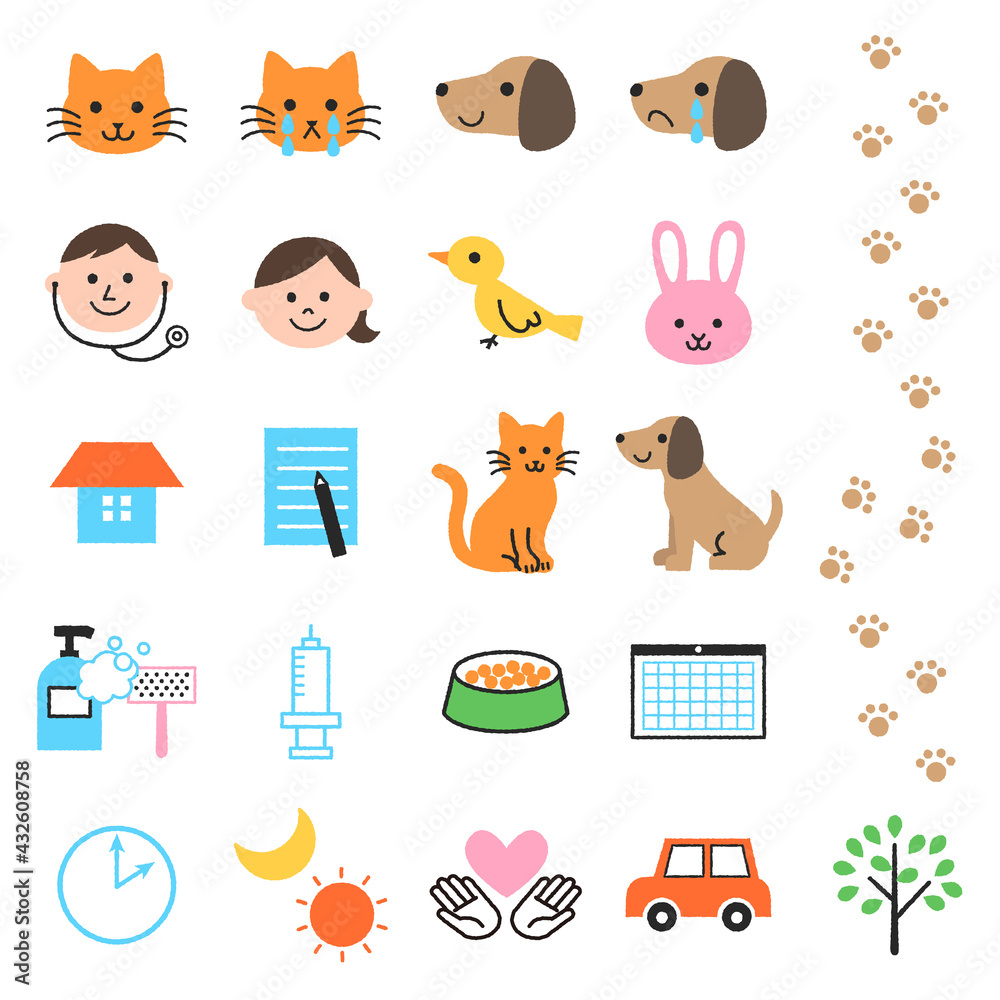 Fototapeta premium 動物病院のアイコンセット（カラフル）