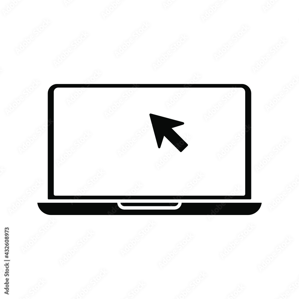 Laptop with pointer or cursor icon isolated. Notebook screen template. Display with clicking mouse color editable Laptop with pointer or cursor icon isolated. Notebook screen template. Display with clicking mouse color editable