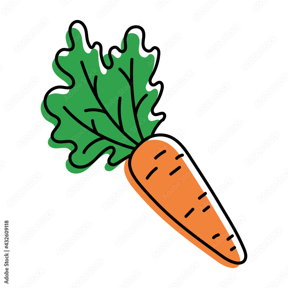 Carrot sketch. Fresh orange vegetable with green leaves. Color icon. Vector illustration Carrot sketch. Fresh orange vegetable with green leaves. Color icon. Vector illustration