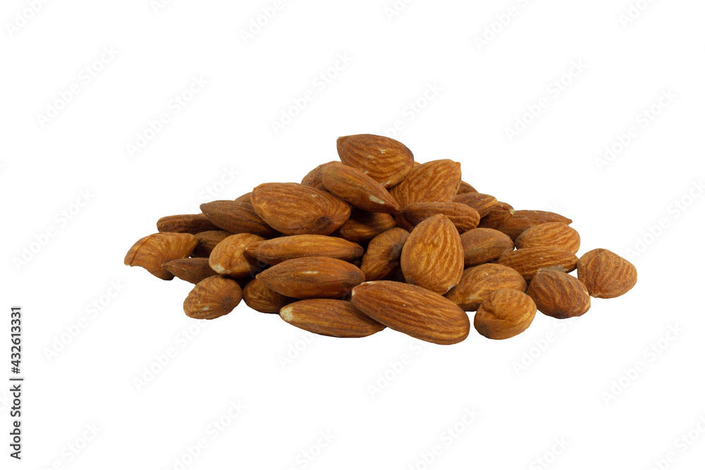 Almons sheeds, raw natural snack, healty nuts vegetarian food, isolated object on white background Almons sheeds, raw natural snack, healty nuts vegetarian food, isolated object on white background
