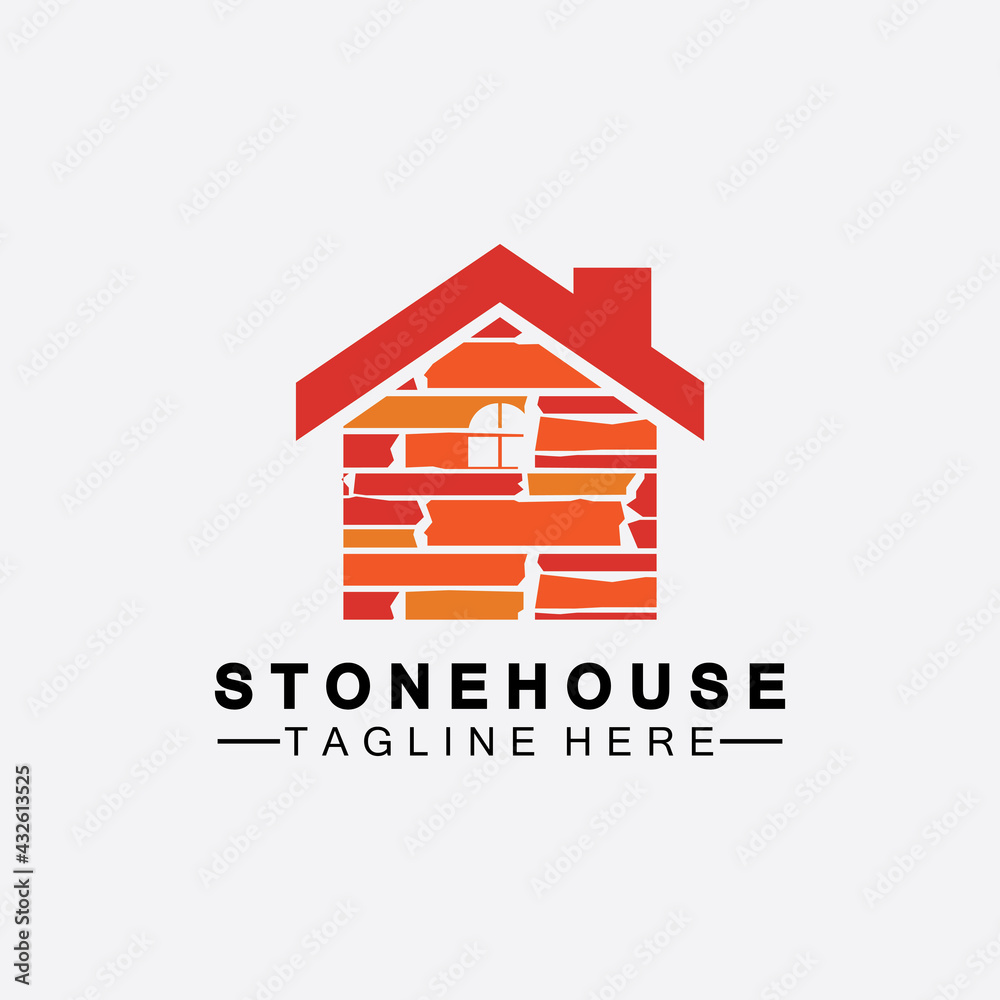 Stone house hipster vintage logo vector icon illustration design,brick house logo vector illustration design template