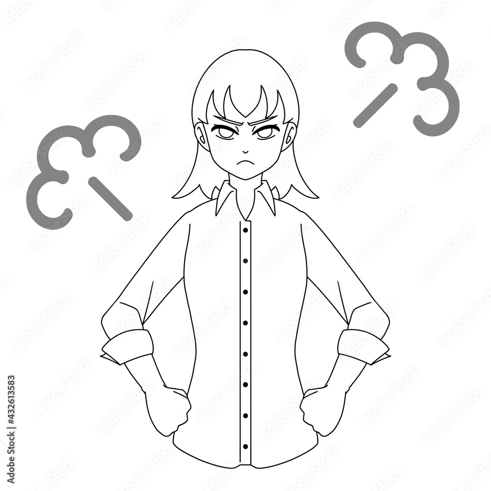 怒る女性　線画
