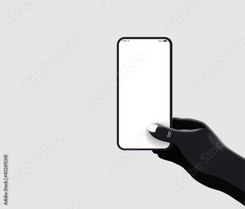 Icon black hand holding a mobile phone vertically