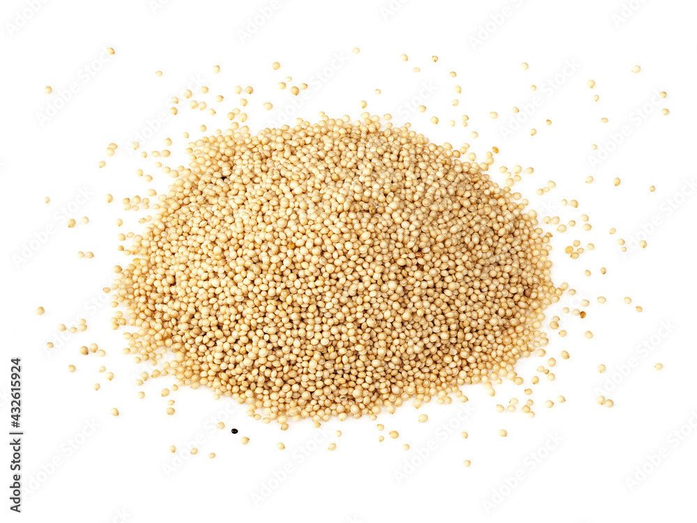 handful of amaranth grains closeup on white handful of amaranth grains closeup on white