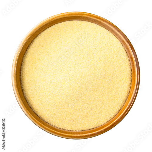 semolina from durum wheat in round bowl cutout