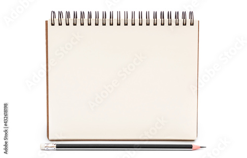 Blank notepad with pencil on white background.