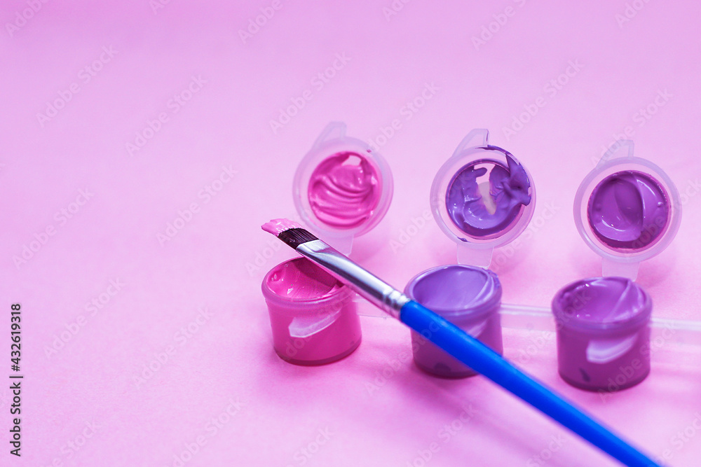 Painting set: Brushes, multicolored acrylic, painting by Number Kits hobby.