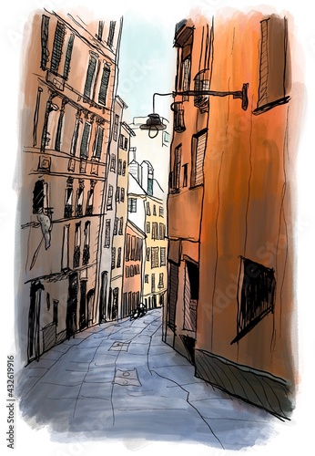 Photography Walking down a stone slabs alleys in a quiet old town
