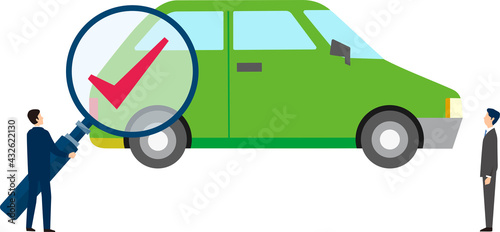 自動車、買取・査定イメージのシンプルなイラスト、ベクターイラスト
