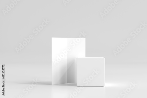Isolated Product Packaging Box with Bi-Fold Brochure 3D Rendering