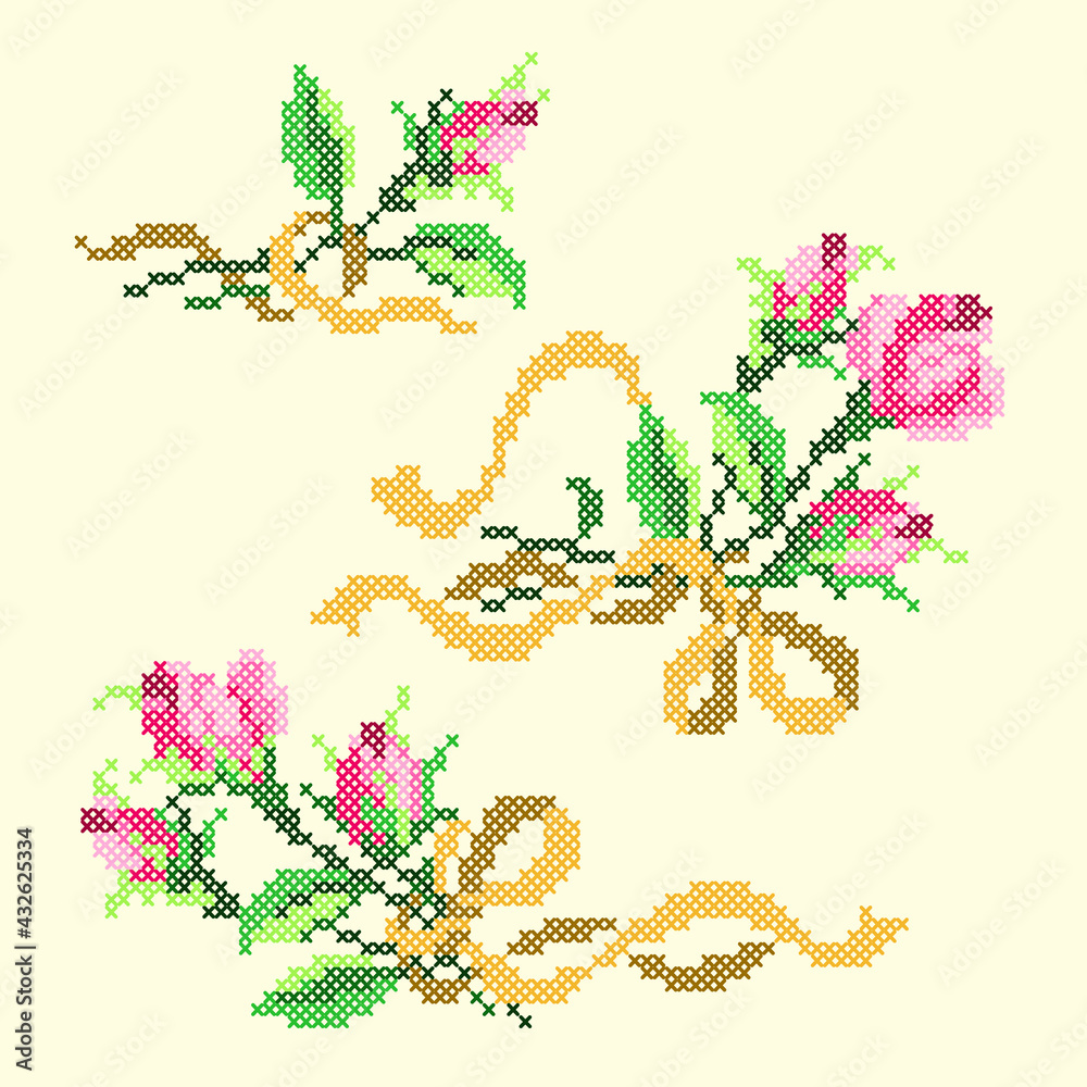 vector art embroidery vintage roses
