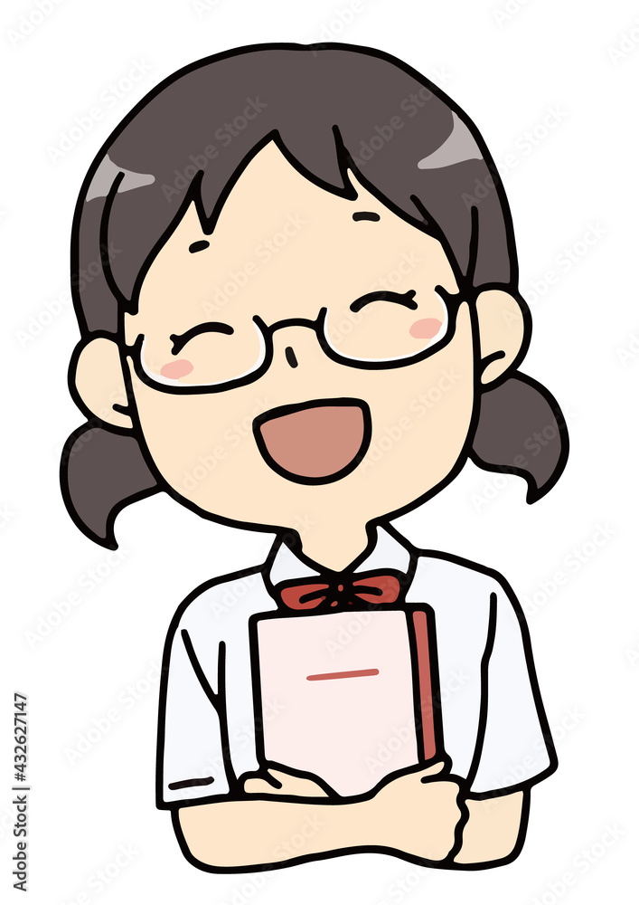 ノートを抱えた眼鏡の女子学生のバストアップ