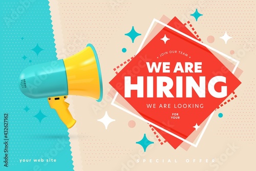 Promotion communication banner for headhunting website. Header design announcing recruitment campaign, inviting job sicker and newcomer to join team. Advertisement vector illustration