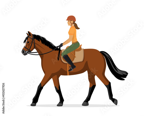 Woman Horseback Riding. Equestrian Sport. Isolated Vector Illustration