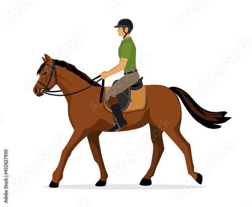 Man Riding a Horse. Isolated. Equestrian Sport