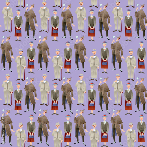 Great English detectives. Seamless background pattern.