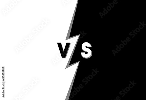 A side (white) versus another (black), made as a split screen in a bold cartoonish style with the text VS, a lightning in the middle, and copy space.
 photo