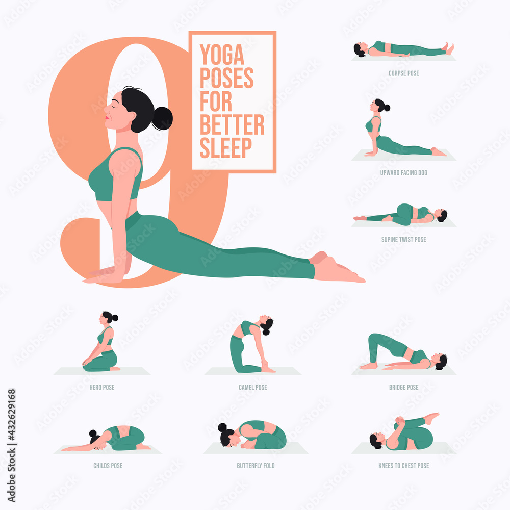 yoga poses for restless legs syndrome. Young woman practicing Yoga pose.  Woman workout fitness, aerobic and exercises. Vector Illustration 14365812  Vector Art at Vecteezy