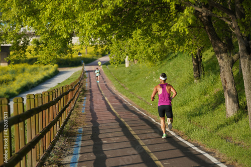 A man jogging in the early morning
