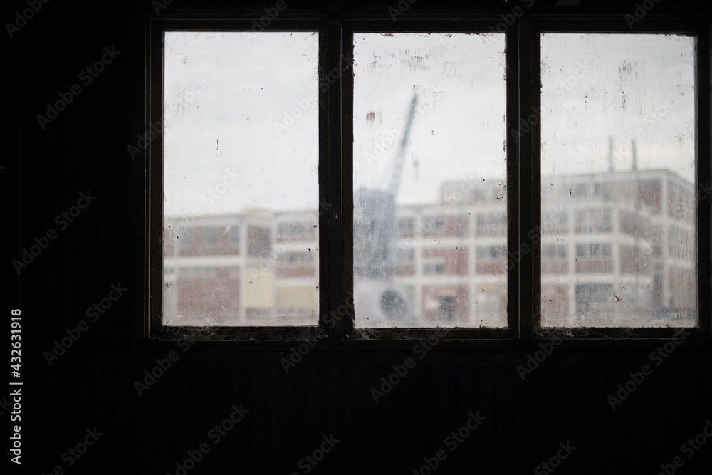 Old window frame construction view building 