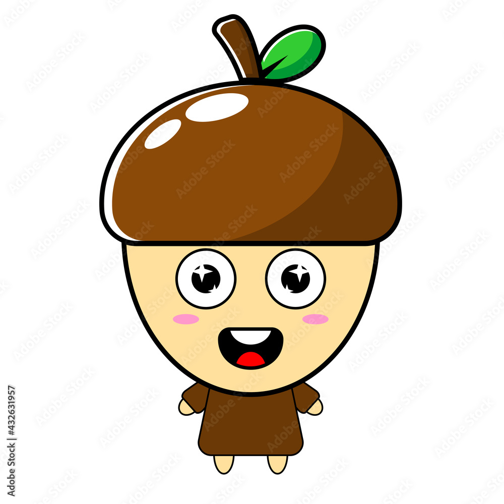 cartoon vector illustration of cute simple acorn mascot characters