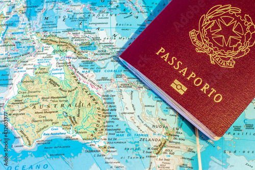 Italian passport with Australian map