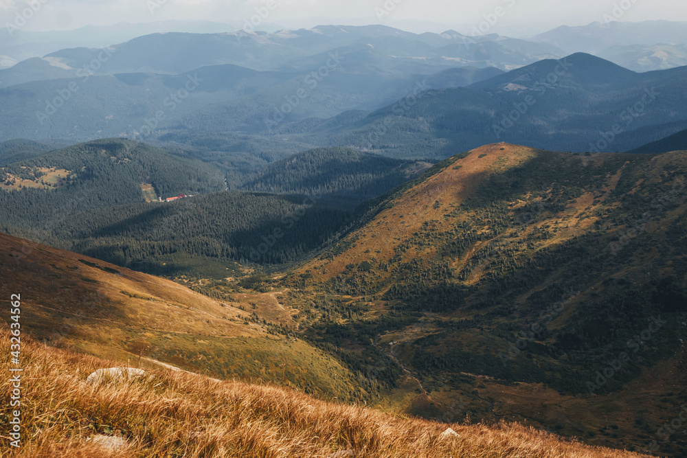 View from mountain Hoverla. Carpathian mountains.