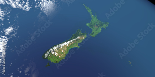 New Zealand Island in planet earth, aerial view from outer space photo