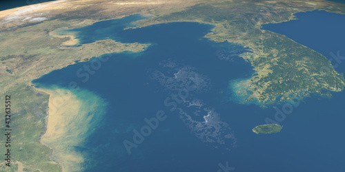 Fototapeta Naklejka Na Ścianę i Meble -  Yellow Sea in planet earth, aerial view from outer space
