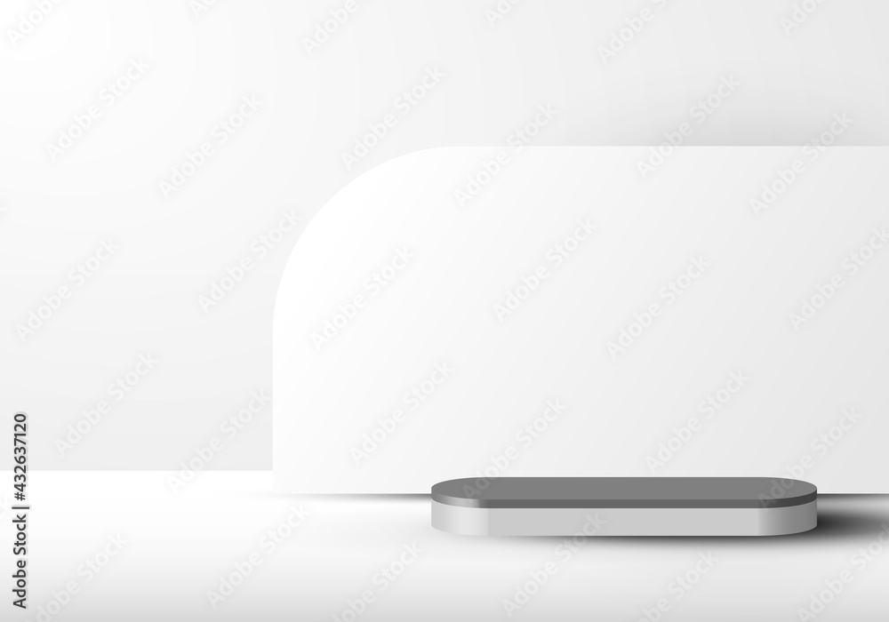 3D studio room display geometric white and gray cylinder pedestal on backdrop 3D studio room display geometric white and gray cylinder pedestal on backdrop