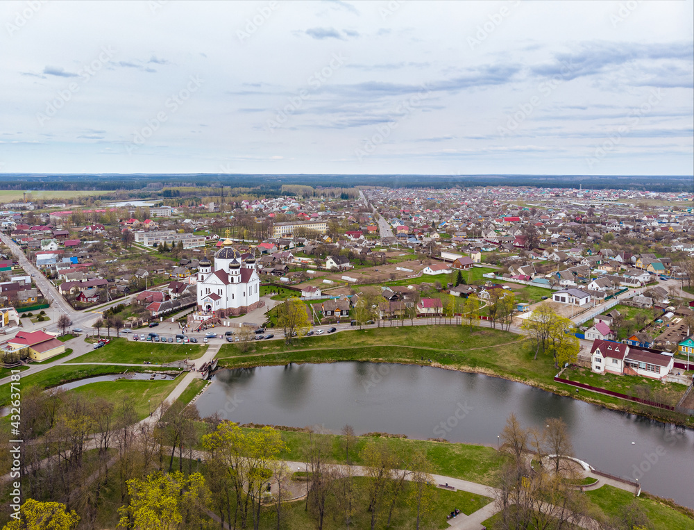 Aerial view of Smorgon, Grodno region, Belarus. Drone aerial photo