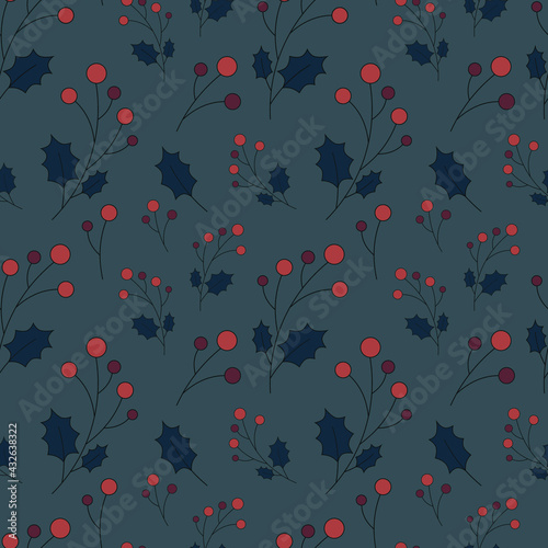 Seamless pattern with branches and green background