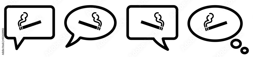 Cigarette icon in speech bubble, different version. Ask, talk or think about smoking concept Cigarette icon in speech bubble, different version. Ask, talk or think about smoking concept