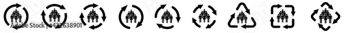 Group of people icon in arrows forming cycle, two three and four arrow version