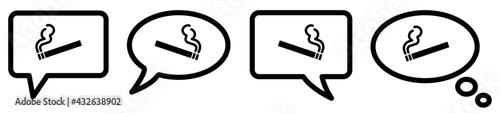 Cigarette icon in speech bubble, different version. Ask, talk or think about smoking concept