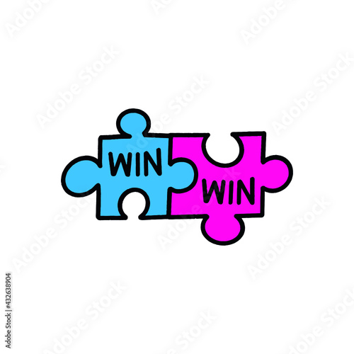 Hand-drawn double Win Puzzle Concept, graphic design. isolated over a white background