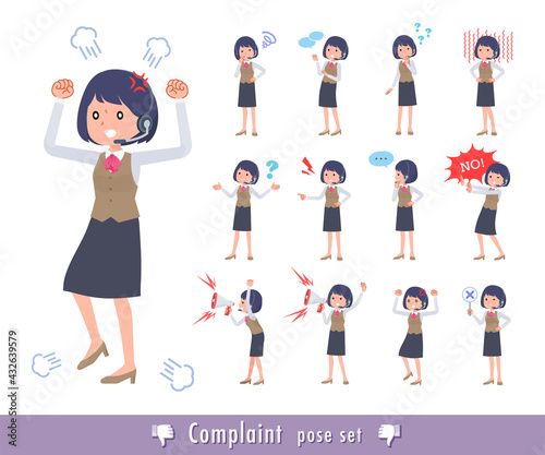 不満を表現しているインカムをつけたビジネス女性のセット