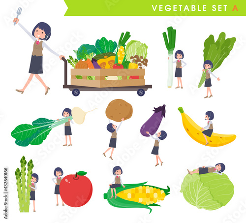 野菜とインカムをつけたビジネス女性のセット。Aタイプ