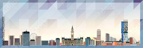 Manchester skyline vector colorful poster on beautiful triangular texture background