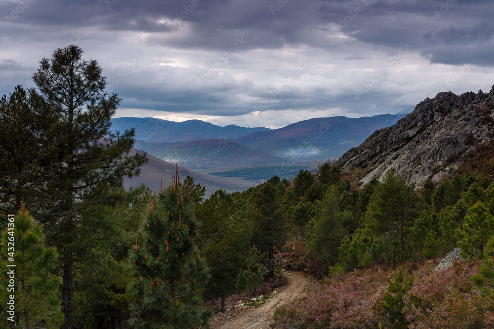 Mountain landscape in the region of La Cabrera province of Leon, Spain.