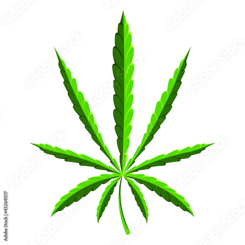 Green leaf of marijuana. Rastaman culture. Vector illustration.