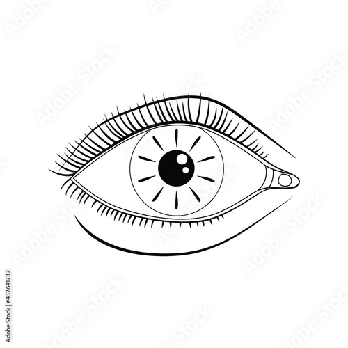Drawing of a female eye. Black lines. Freehand sketch. Vector illustration