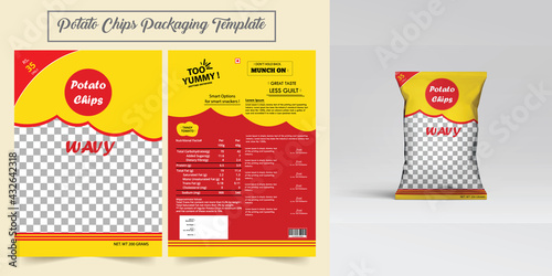 Potato chips packaging template. Set of two packagings with chips, classic. Realistic Vector Illustration. Vector illustration.