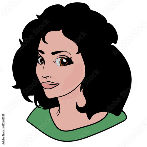 Young brunette woman portrait in plain colors. Vector illustration