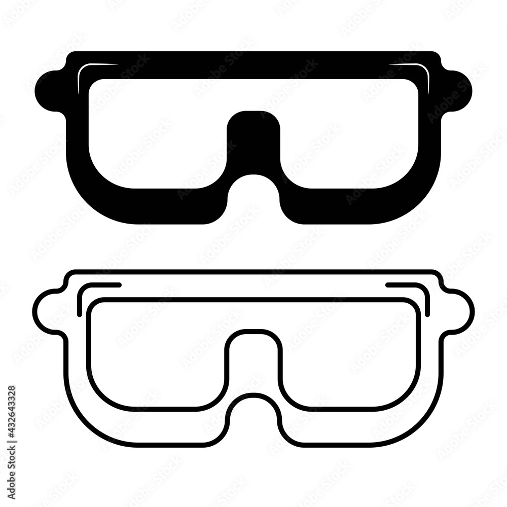 Safety glasses icon isolated in black on a white background. Hand drawn ...