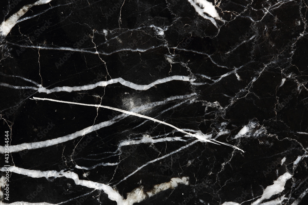 White patterned detailed of black Marquina marble texture for interior, product and other design. abstract dark background.