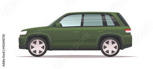 Green SUV car side view on a white background. Great family vehicle. Vector illustration