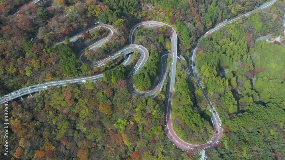 Winding road in Hakone Japan aerial view Winding road in Hakone Japan aerial view